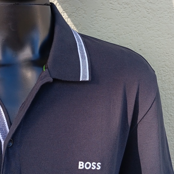 BOSS, HUGO BOSS (PERU) MEN'S LUXURY BLACK POLO W/CONTRASTING COLLAR/SLEEVES - Picture 12 of 16